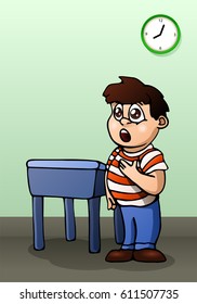illustration of a boy sing in class room background