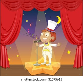 illustration of a boy singing on stage