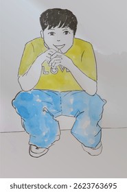 an illustration of a boy sitting down