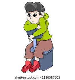 illustration of a boy sitting glumly bored. vector design illustration art