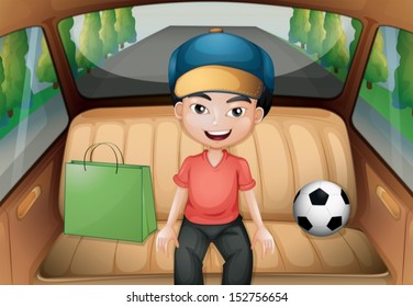 Illustration boy sitting inside running car