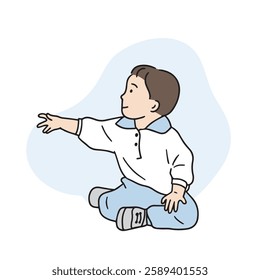 An illustration of a boy sitting and playing on the floor. A hand drawn vector element.