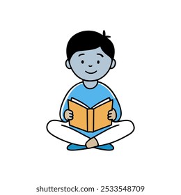 Illustration of a Boy Sitting and Reading a Book