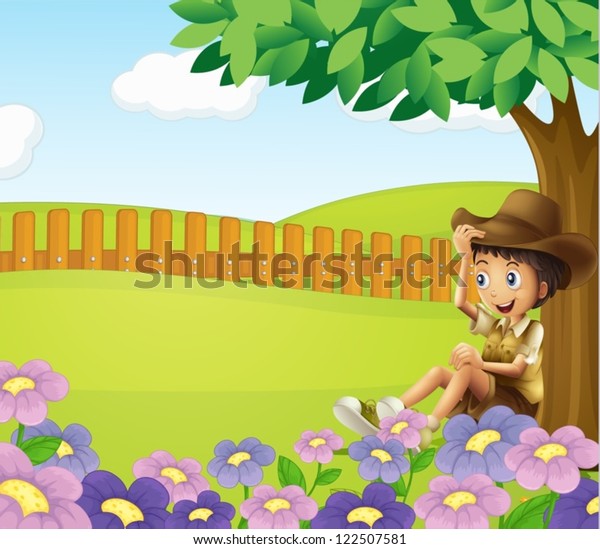 Illustration Boy Sitting Under Tree On Stock Vector (Royalty Free ...