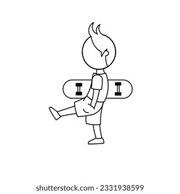 Illustration of boy and skateboard, over black background. Elegant For your icon or logo graphic needs
