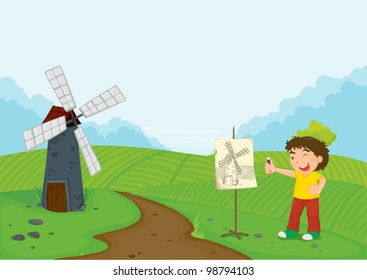 Illustration Boy Sketching Stock Vector (Royalty Free) 98794103 ...