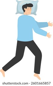 Illustration of Boy Sleeping Pose on Pillow Top. Vector Character in Cartoon Style.