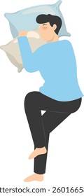 Illustration of Boy Sleeping Pose on Pillow Top. Vector Character in Cartoon Style.