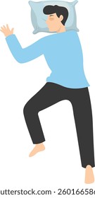 Illustration of Boy Sleeping Pose on Pillow Top. Vector Character in Cartoon Style.