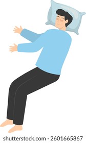 Illustration of Boy Sleeping Pose on Pillow Top. Vector Character in Cartoon Style.