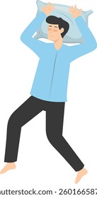 Illustration of Boy Sleeping Pose on Pillow Top. Vector Character in Cartoon Style.