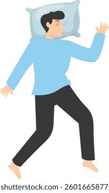 Illustration of Boy Sleeping Pose on Pillow Top. Vector Character in Cartoon Style.