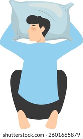 Illustration of Boy Sleeping Pose on Pillow Top. Vector Character in Cartoon Style.