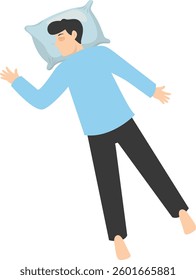Illustration of Boy Sleeping Pose on Pillow Top. Vector Character in Cartoon Style.