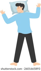 Illustration of Boy Sleeping Pose on Pillow Top. Vector Character in Cartoon Style.