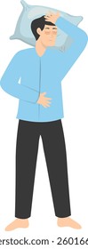 Illustration of Boy Sleeping Pose on Pillow Top. Vector Character in Cartoon Style.