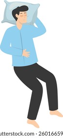 Illustration of Boy Sleeping Pose on Pillow Top. Vector Character in Cartoon Style.