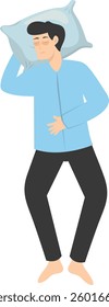 Illustration of Boy Sleeping Pose on Pillow Top. Vector Character in Cartoon Style.