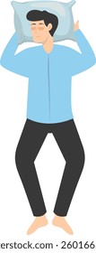 Illustration of Boy Sleeping Pose on Pillow Top. Vector Character in Cartoon Style.