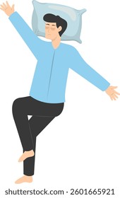 Illustration of Boy Sleeping Pose on Pillow Top. Vector Character in Cartoon Style.