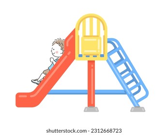 Illustration of a boy sliding down a slide.