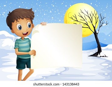 Illustration of a boy smiling holding an empty signage