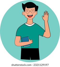 illustration of a boy smiling while carrying a book