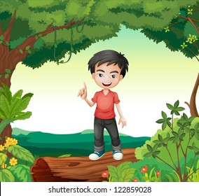 Illustration of a boy standing in a beautiful nature