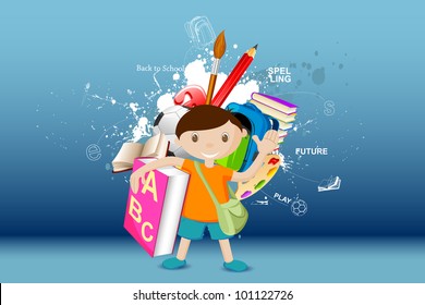 ilustración de un niño de pie con un libro sobre antecedentes educativos