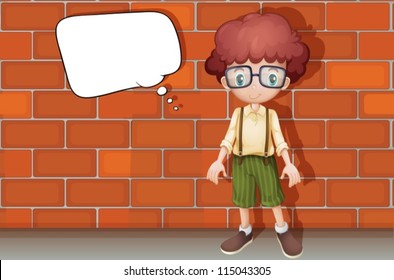 illustration of a boy standing in front of wall