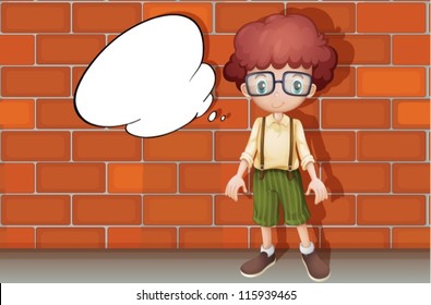Abbildung eines Jungen vor einer Wand