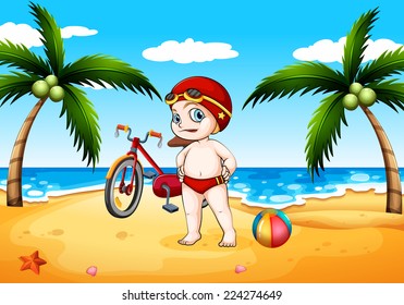 Ilustración de un niño parado en la playa