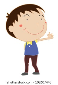 Ilustración de un niño de pie sobre blanco