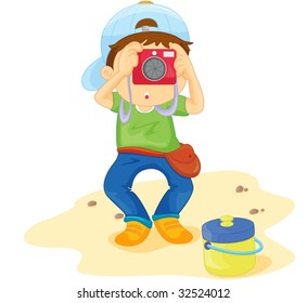 illustration of boy with standing on white
