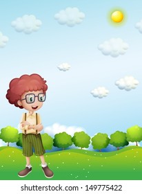 Illustration of a boy standing under the scorching heat of the sun