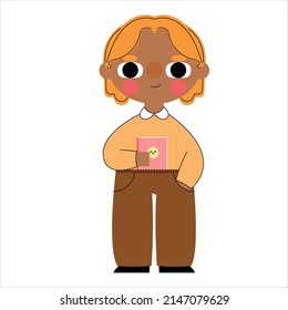 illustration of a boy student dressed in a school uniform holding a book in his hand