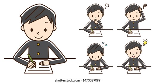 Illustration of boy student studying.