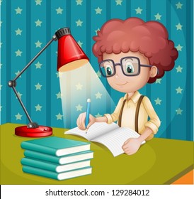 Illustration of a boy studying