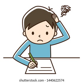 Illustration of a boy studying.