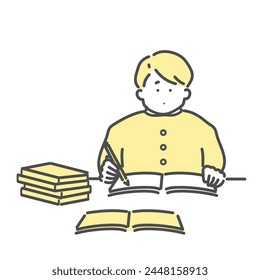 Illustration of a boy studying