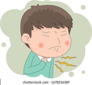 Illustration of a boy suffering from a sore throat