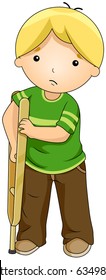 Illustration of a Boy Supporting Himself with a Crutch