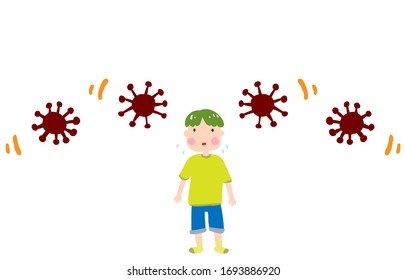 Illustration of a boy surrounded by coronavirus