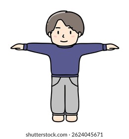illustration of boy in sweatshirt with hands outstretched to the side