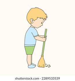 illustration of boy sweeping, earth day celebration.