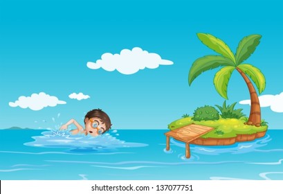 Illustration of a boy swimming at the beach