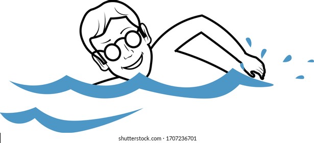 ilustración de un niño nadando en una piscina