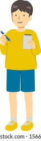 Illustration of boy taking notes
