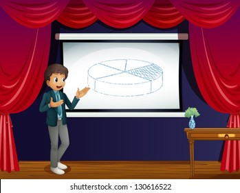 Illustration of a boy teaching at the stage