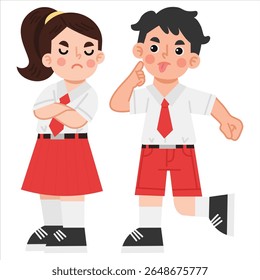 Ilustração de um menino provocando uma menina